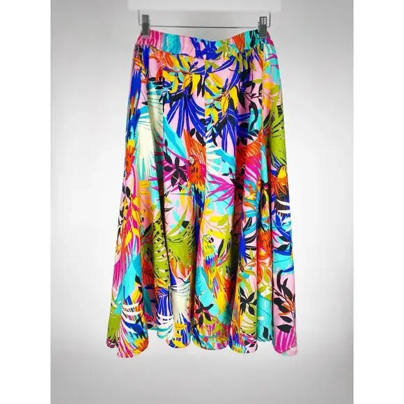 ASHLEY STEWART Tropical Parrots Skirt Rainbow Pockets Pinup Retro Womens Plus 4X - Picture 4 of 9